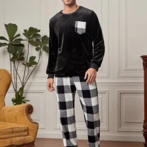 Pyjama homme pilou pilou à carreaux noir