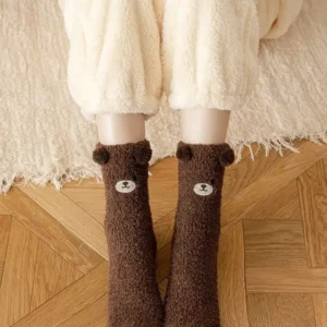Chaussettes pilou pilou femme ours marron