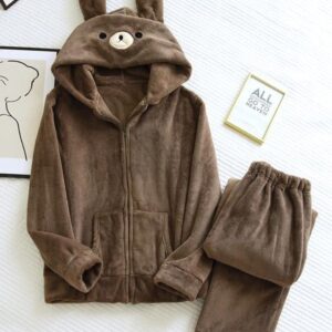 Pyjama grande taille marron à motif de lapin en Pilou Pilou pour homme