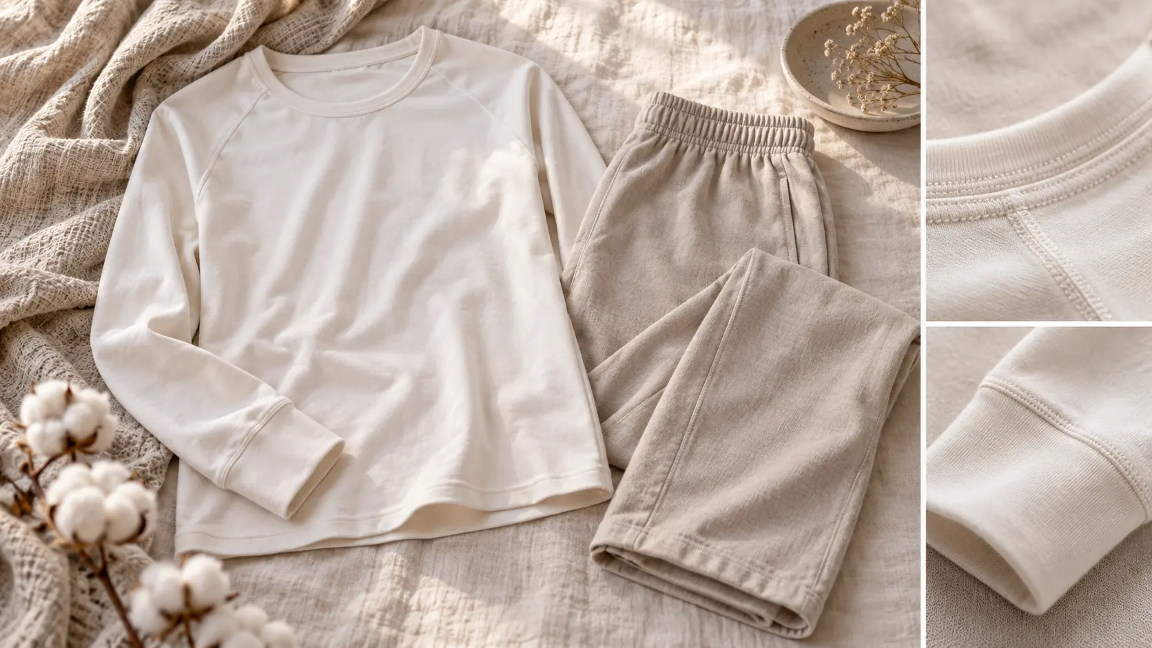 Tenue douce en coton lisse avec coutures plates et finitions souples